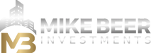 Logo for Mike Beer Investments featuring a stylized building, emblematic of property management in Hamilton, above the text with "MB" initials in gold below.