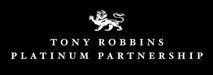 Logo of Tony Robbins Platinum Partnership featuring a stylized lion on the left and text in white against a black background, representing the best property management company.