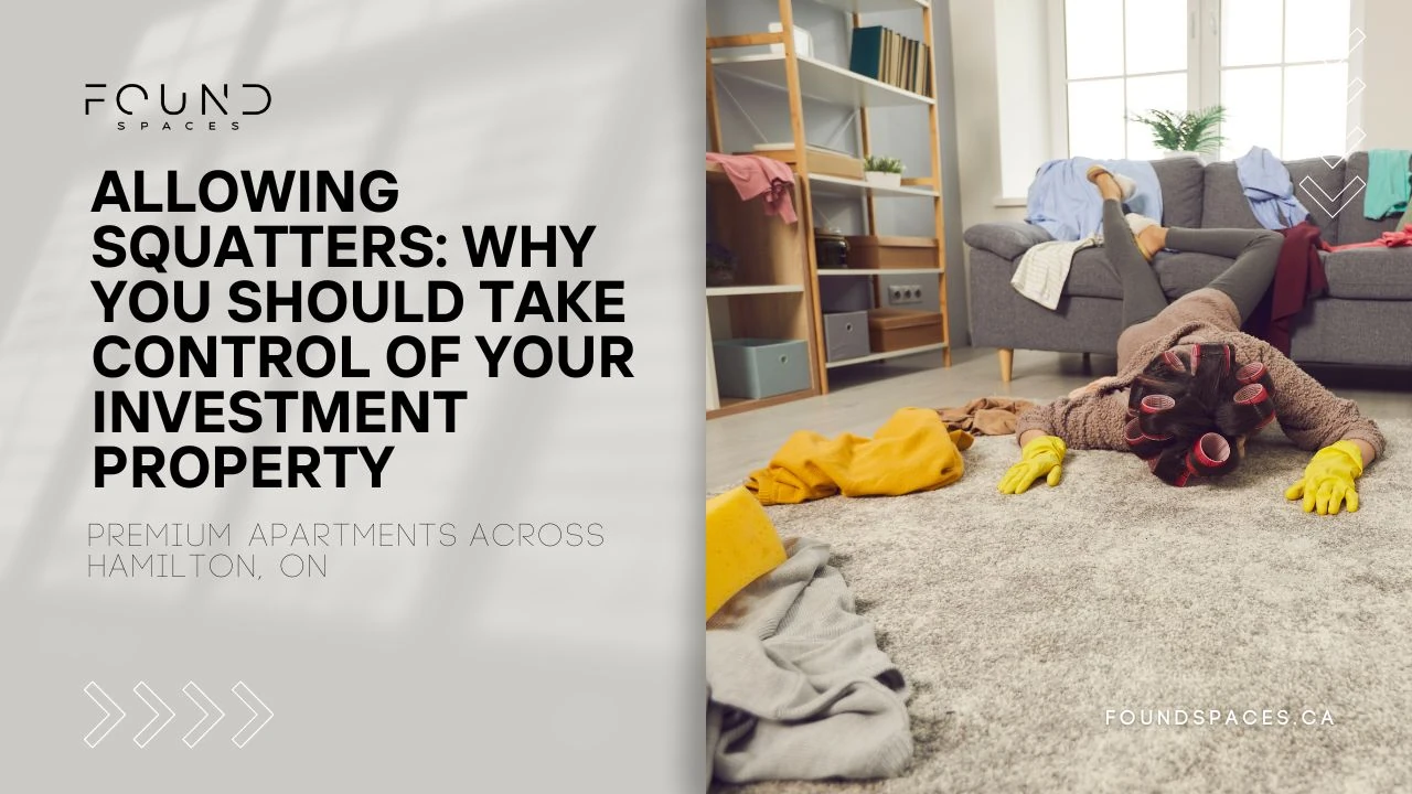 Advertisement showing a person lying under a couch wearing gloves and socks, with text about controlling property investments.