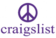 Logo of craigslist for leasing services featuring a purple peace symbol above the stylized lowercase text "craigslist" in purple.
