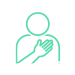 A simple graphic of a person with one hand over their heart, depicted in teal lines on a white background, representing leasing services.