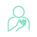 A simple graphic of a person with one hand over their heart, depicted in teal lines on a white background, representing leasing services.