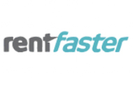 Logo of rentfaster, featuring the brand name in gray and blue with a stylized 't' resembling a location pin for leasing services.