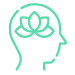 Icon depicting a human head in profile with a lotus flower inside, outlined in a light green color, representing leasing services.