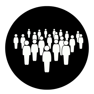A group of uniformly styled stick figures stands closely together on a black background, resembling the cohesive structure of property management in Hamilton, with the figures arranged in a triangular formation.