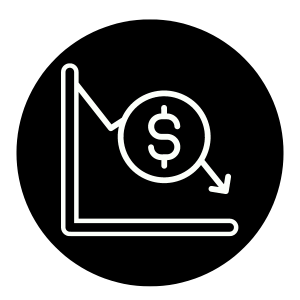A line graph features a downward arrow and a dollar sign, illustrating a decrease in financial value, which may concern property management in Hamilton.