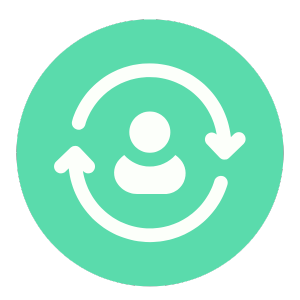 Icon of a person symbol surrounded by two curved arrows on a green circular background, reflecting Hamilton's approach to dynamic property management.