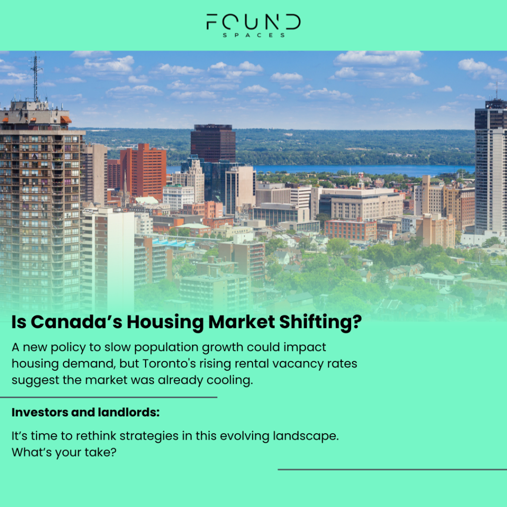 Suburban city with modern homes under clear skies. The text explores potential shifts in Canada's housing market, delving into the rental market dynamics, and invites opinions on strategic investment approaches.