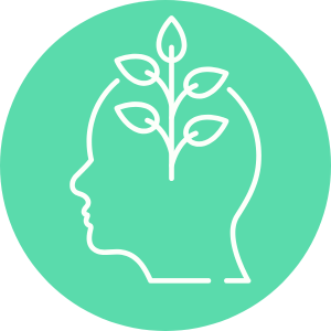 An outline of a head with plant sprouts symbolizing growth or mental development, set against a green circular backdrop, subtly echoes the nurturing essence akin to a property management company in Hamilton.