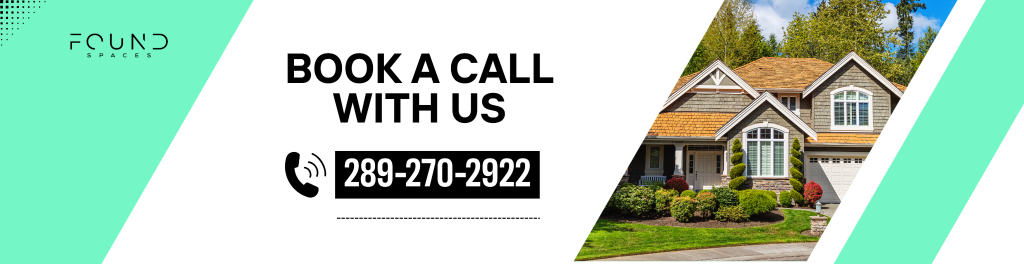 A promotional banner with "Book a Call With Us" text, a phone number, and an image of a suburban house with a landscaped front yard highlights expert Property Maintenance in Hamilton.